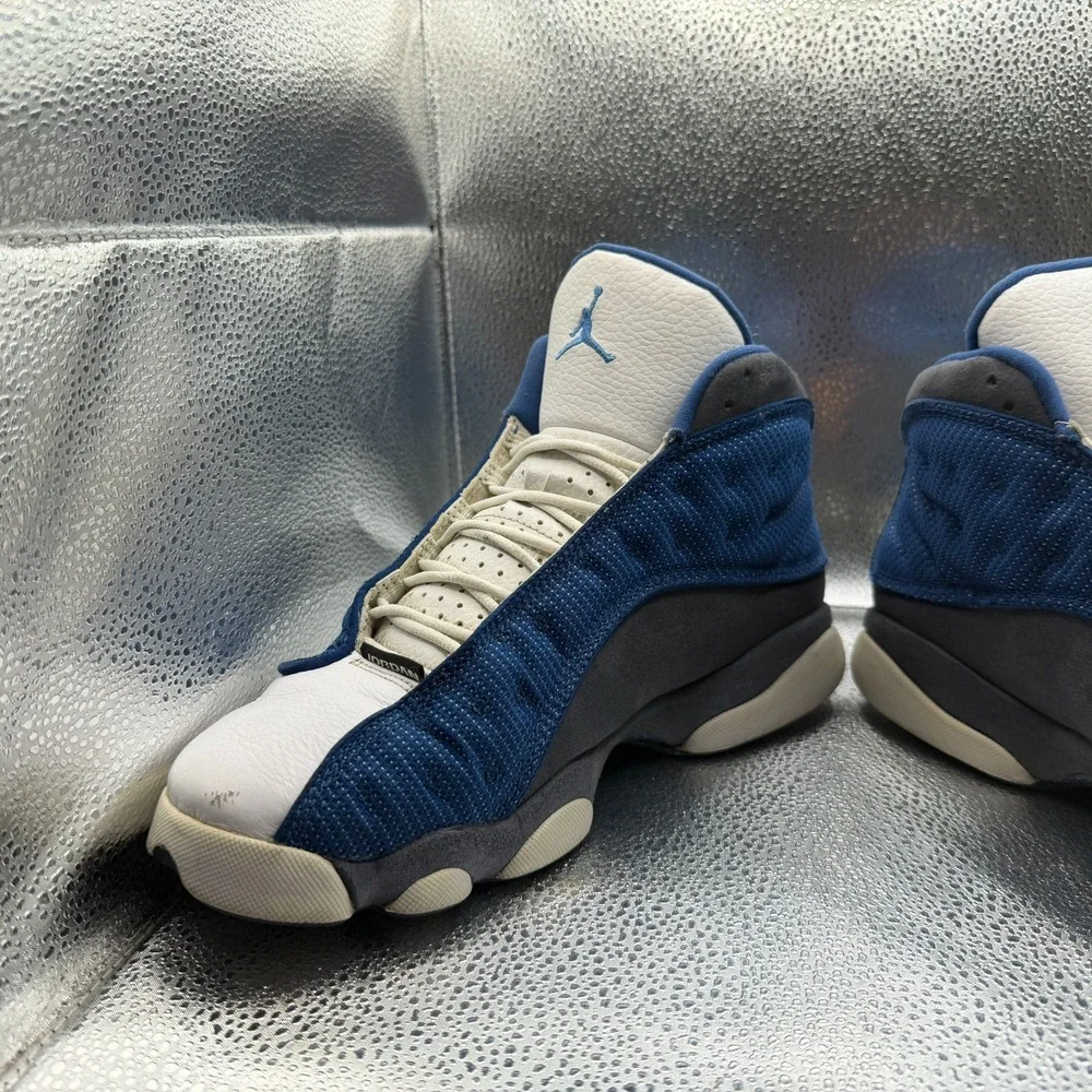 Size 8.5 Jordan 13 Retro 2010 Flint French Blue Gray White Mens Shoes 414571-401